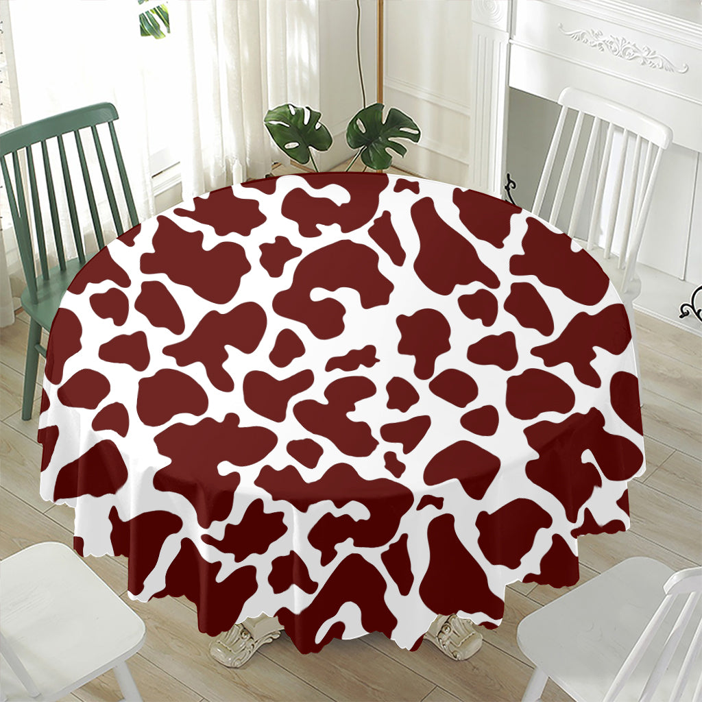 Chocolate Brown And White Cow Print Waterproof Round Tablecloth