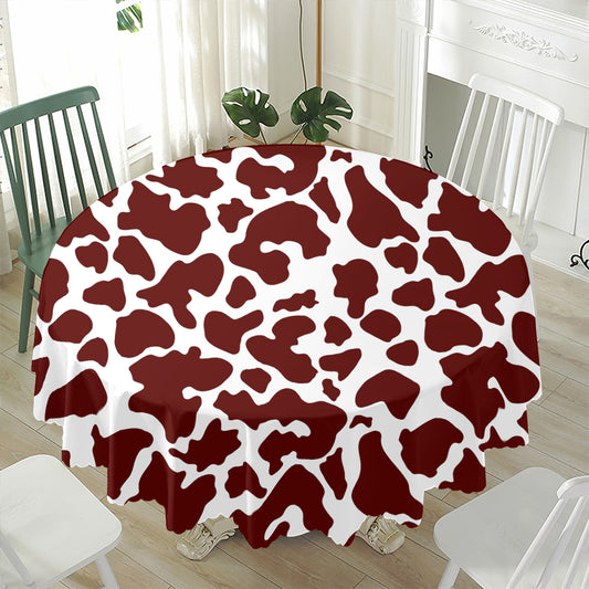 Chocolate Brown And White Cow Print Waterproof Round Tablecloth