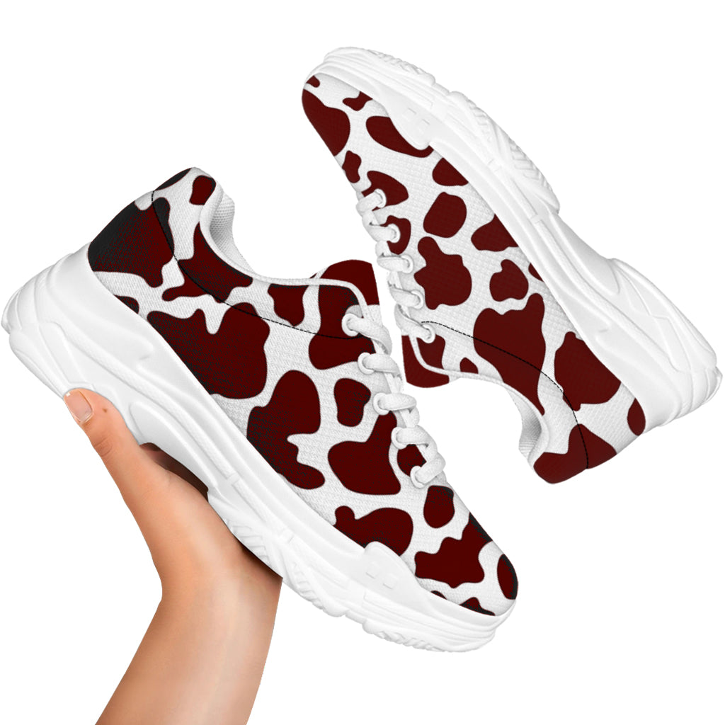 Chocolate Brown And White Cow Print White Chunky Shoes