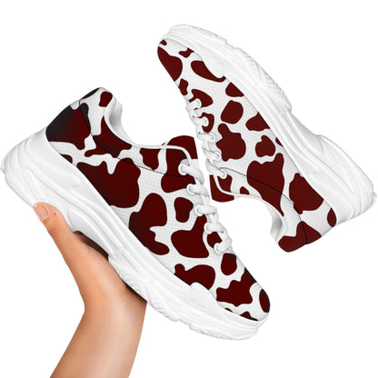 Chocolate Brown And White Cow Print White Chunky Shoes