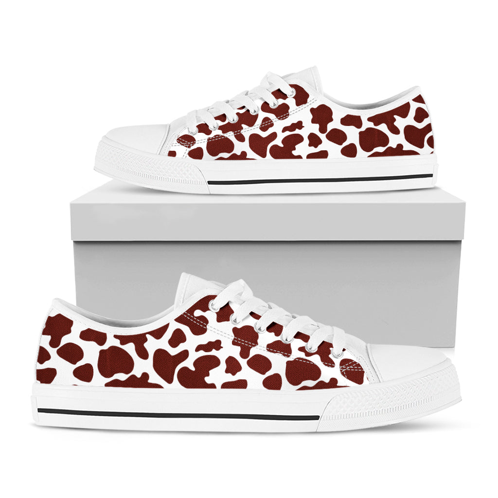 Chocolate Brown And White Cow Print White Low Top Sneakers