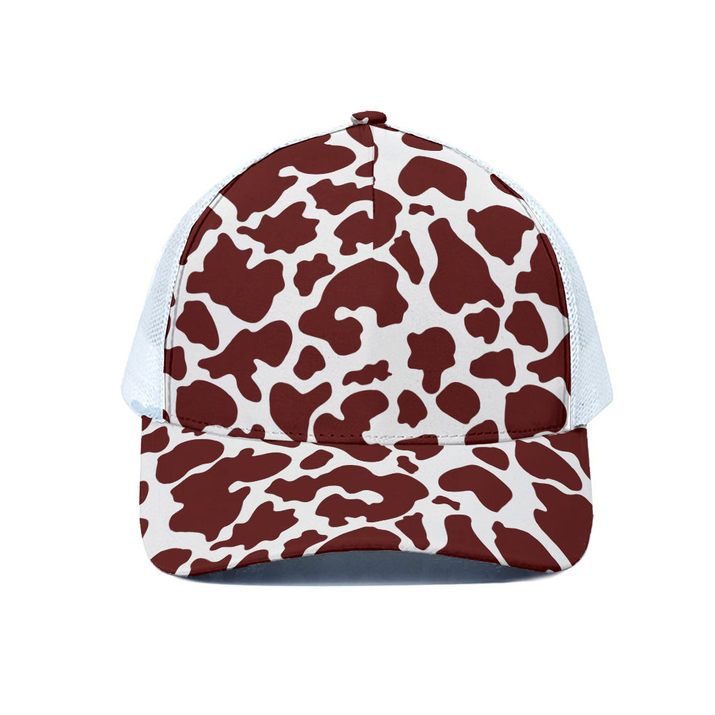 Chocolate Brown And White Cow Print White Mesh Trucker Cap