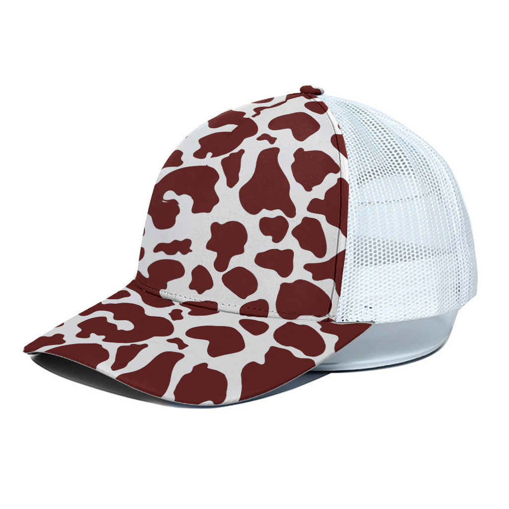 Chocolate Brown And White Cow Print White Mesh Trucker Cap