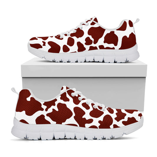 Chocolate Brown And White Cow Print White Running Shoes