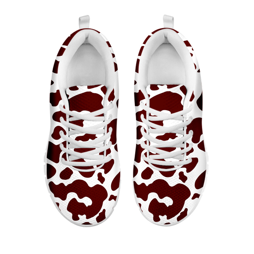 Chocolate Brown And White Cow Print White Running Shoes