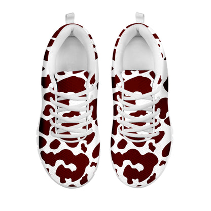 Chocolate Brown And White Cow Print White Running Shoes