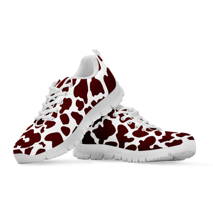 Chocolate Brown And White Cow Print White Running Shoes