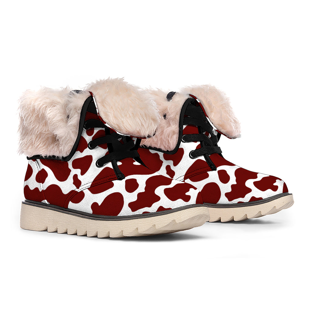 Chocolate Brown And White Cow Print Winter Boots