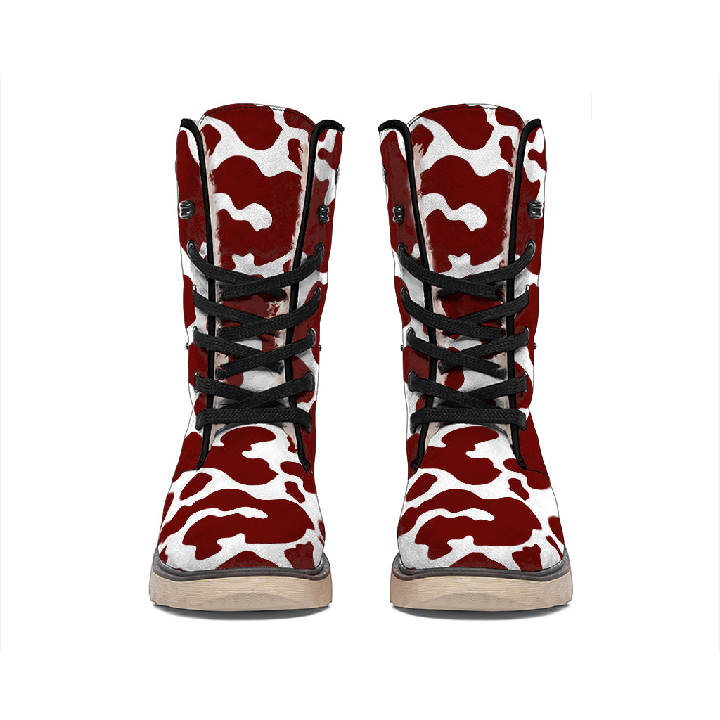 Chocolate Brown And White Cow Print Winter Boots