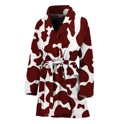 Chocolate Brown And White Cow Print Women's Bathrobe