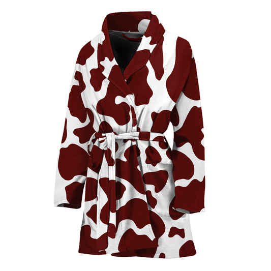 Chocolate Brown And White Cow Print Women's Bathrobe