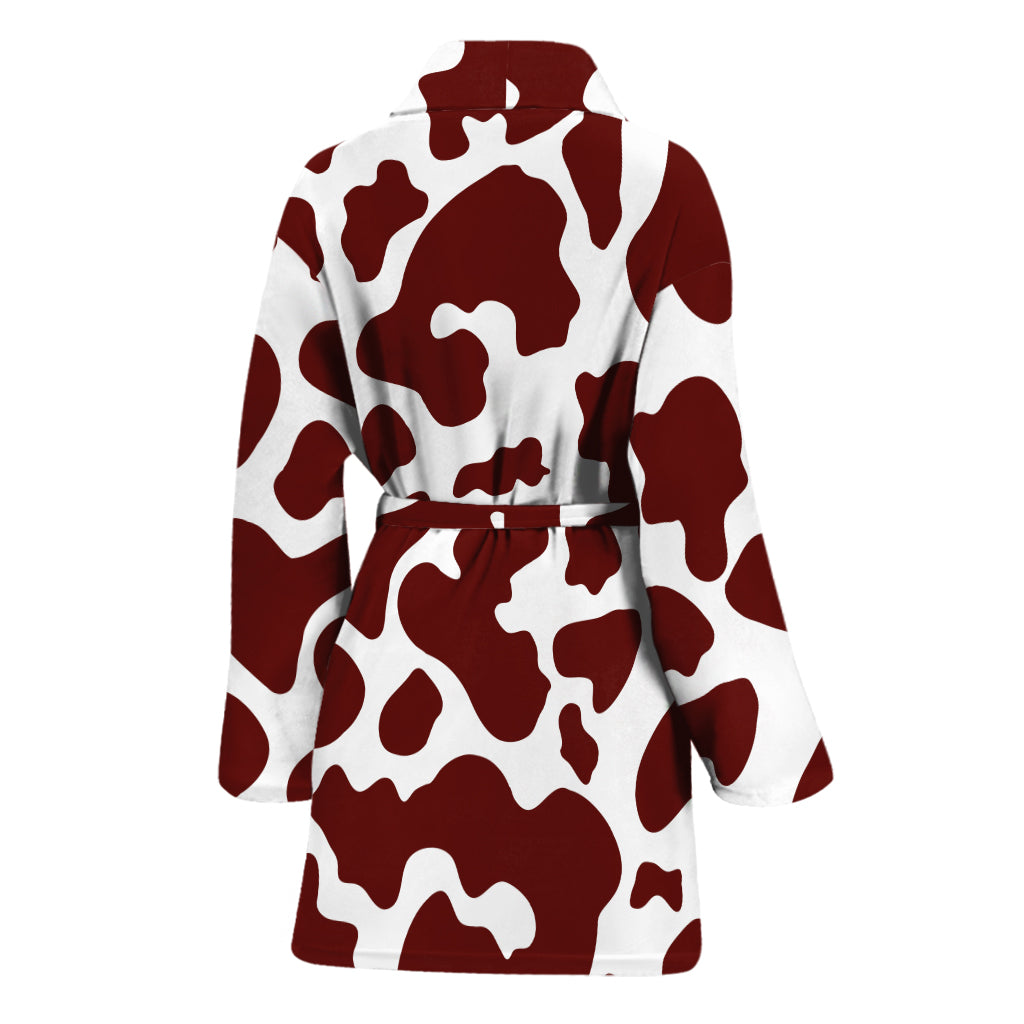 Chocolate Brown And White Cow Print Women's Bathrobe