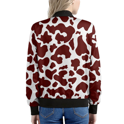 Chocolate Brown And White Cow Print Women's Bomber Jacket