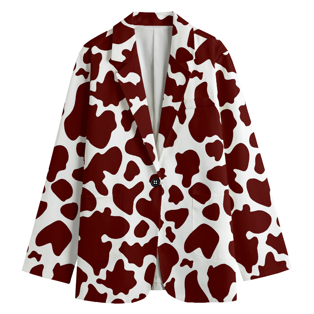 Chocolate Brown And White Cow Print Women's Cotton Blazer