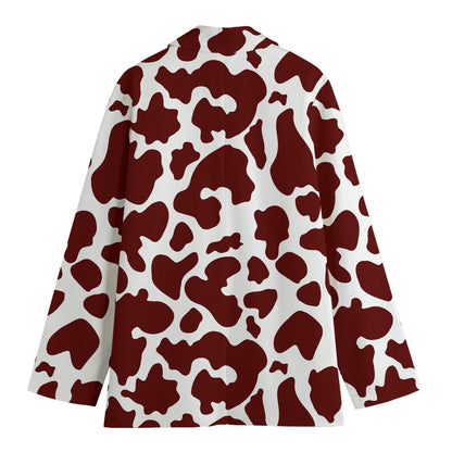 Chocolate Brown And White Cow Print Women's Cotton Blazer