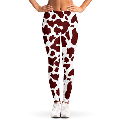 Chocolate Brown And White Cow Print Women's Leggings