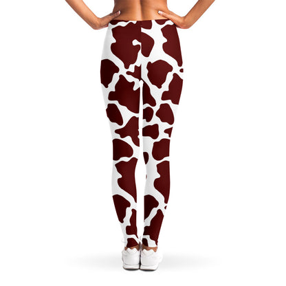 Chocolate Brown And White Cow Print Women's Leggings