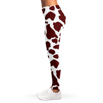 Chocolate Brown And White Cow Print Women's Leggings