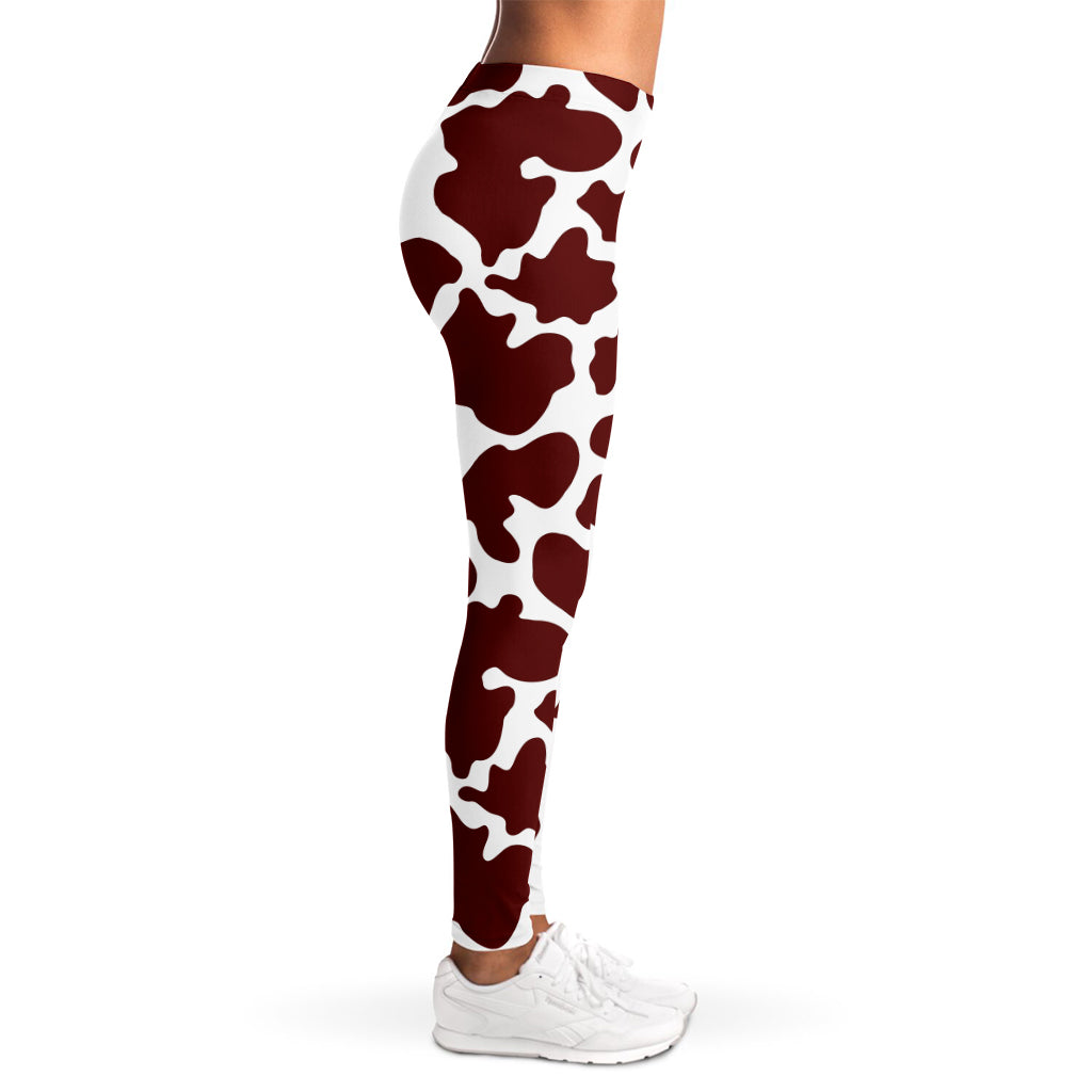 Chocolate Brown And White Cow Print Women's Leggings
