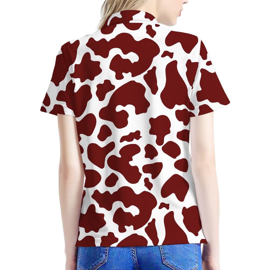 Chocolate Brown And White Cow Print Women's Polo Shirt