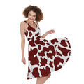 Chocolate Brown And White Cow Print Sleeveless Knee Length Dress