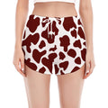 Chocolate Brown And White Cow Print Women's Split Running Shorts