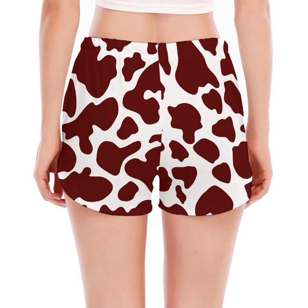 Chocolate Brown And White Cow Print Women's Split Running Shorts