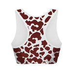 Chocolate Brown And White Cow Print Women's Sports Bra