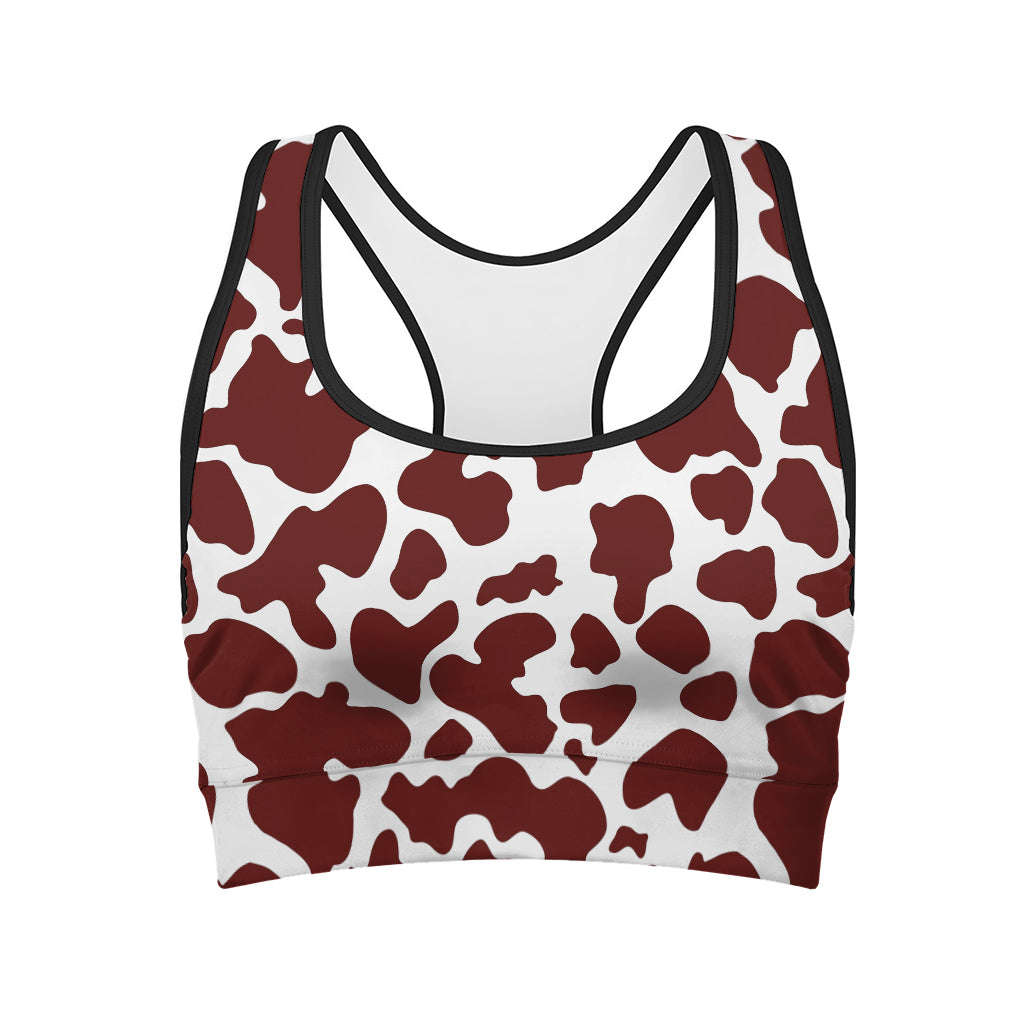 Chocolate Brown And White Cow Print Women's Sports Bra