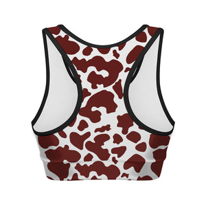 Chocolate Brown And White Cow Print Women's Sports Bra