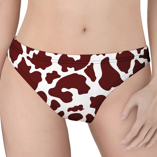 Chocolate Brown And White Cow Print Women's Thong