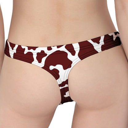 Chocolate Brown And White Cow Print Women's Thong