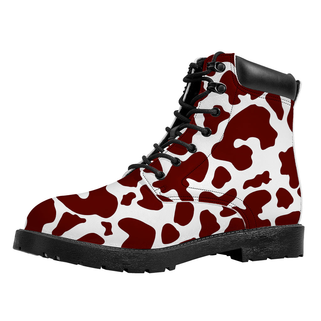Chocolate Brown And White Cow Print Work Boots