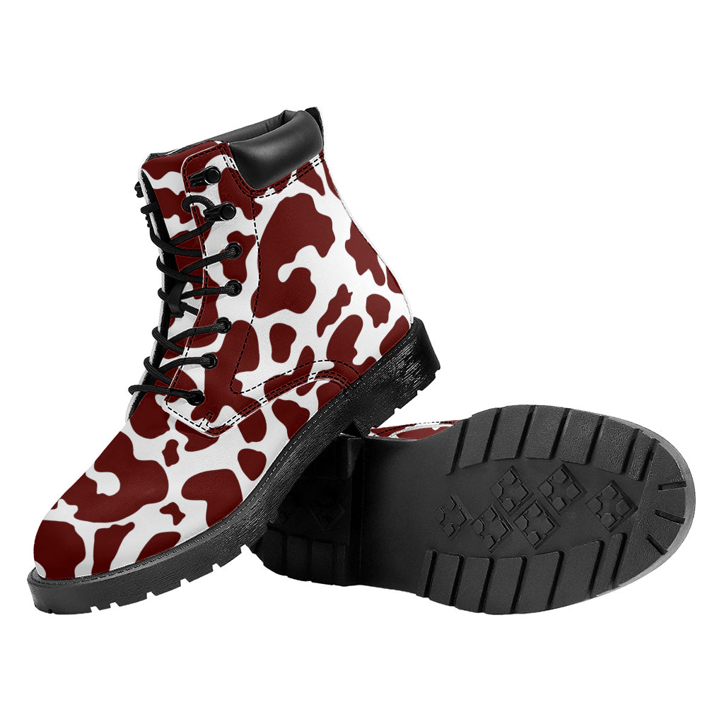 Chocolate Brown And White Cow Print Work Boots