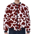 Chocolate Brown And White Cow Print Zip Sleeve Bomber Jacket