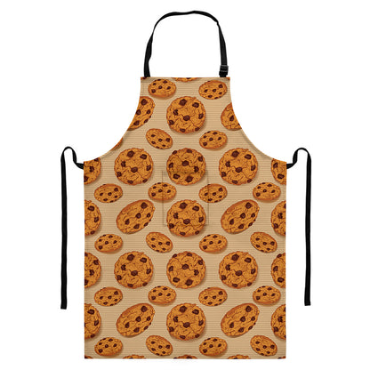 Chocolate Chip Cookie Pattern Print Bib Apron With Pocket