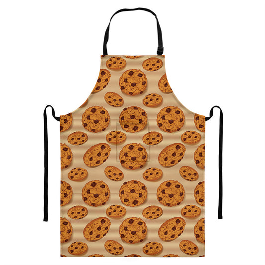 Chocolate Chip Cookie Pattern Print Bib Apron With Pocket