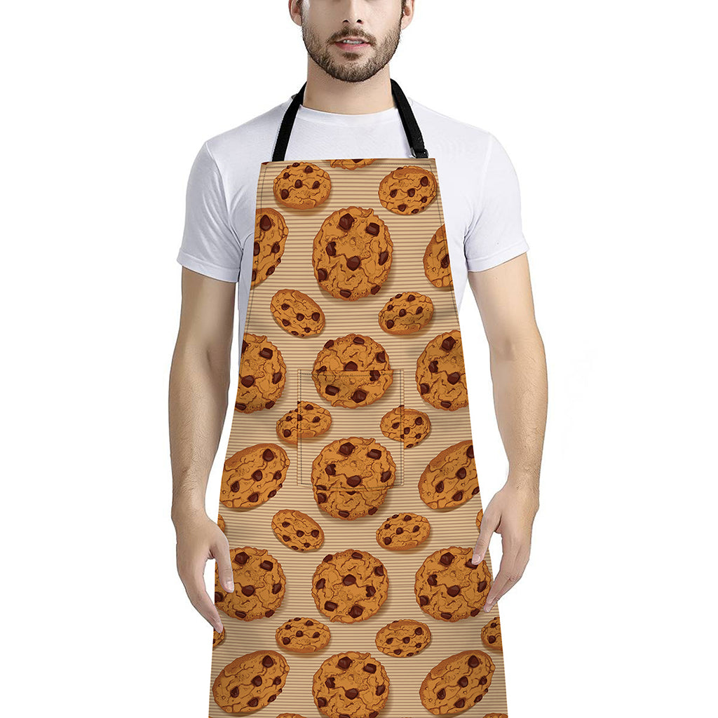 Chocolate Chip Cookie Pattern Print Bib Apron With Pocket