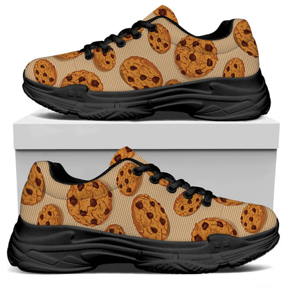 Chocolate Chip Cookie Pattern Print Black Chunky Shoes