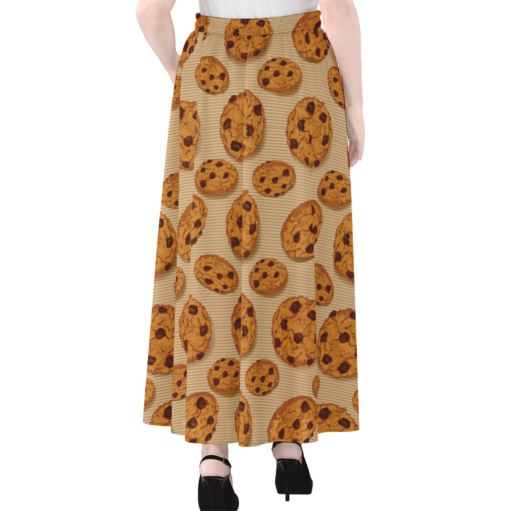 Chocolate Chip Cookie Pattern Print Chiffon Maxi Skirt