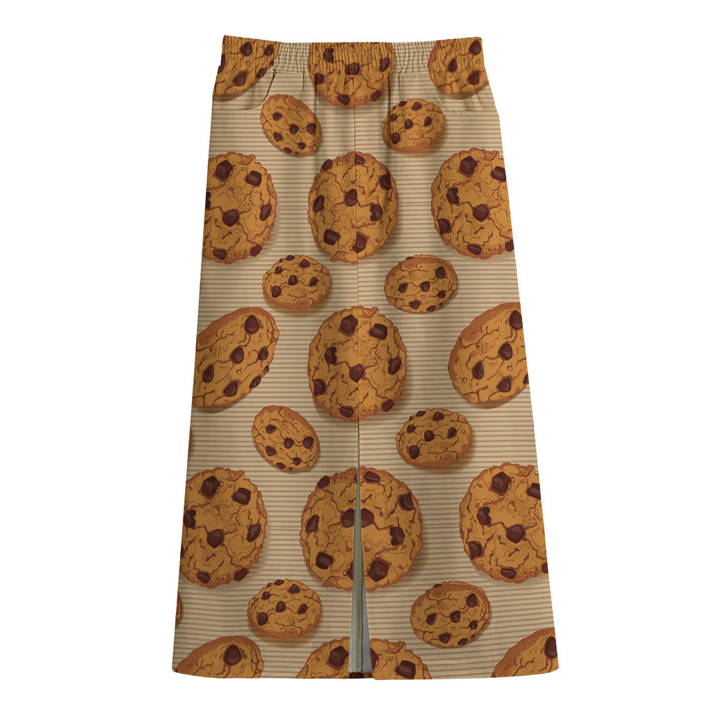 Chocolate Chip Cookie Pattern Print Cotton Front Slit Maxi Skirt