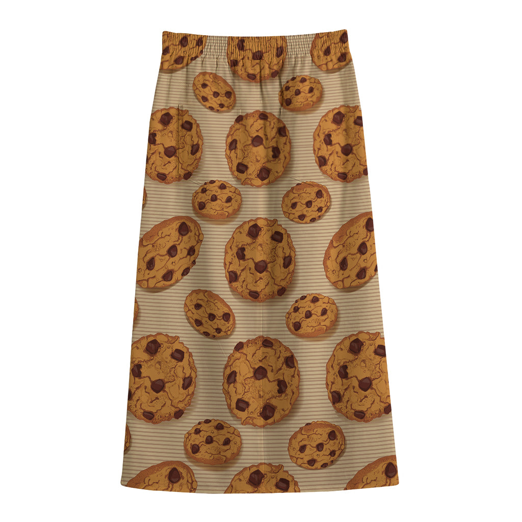 Chocolate Chip Cookie Pattern Print Cotton Front Slit Maxi Skirt