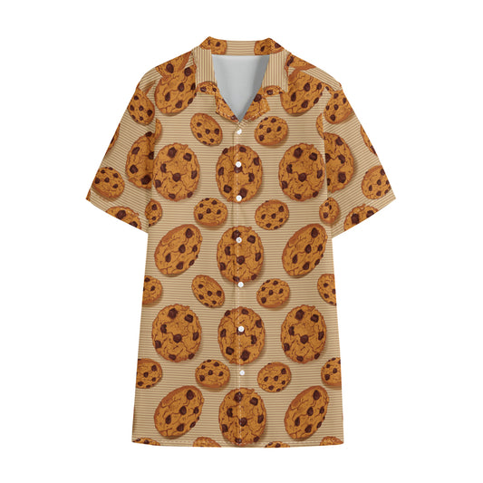 Chocolate Chip Cookie Pattern Print Cotton Hawaiian Shirt