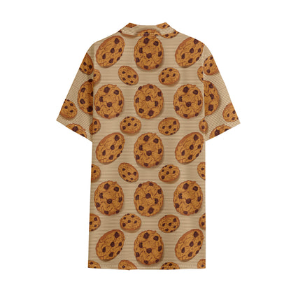 Chocolate Chip Cookie Pattern Print Cotton Hawaiian Shirt