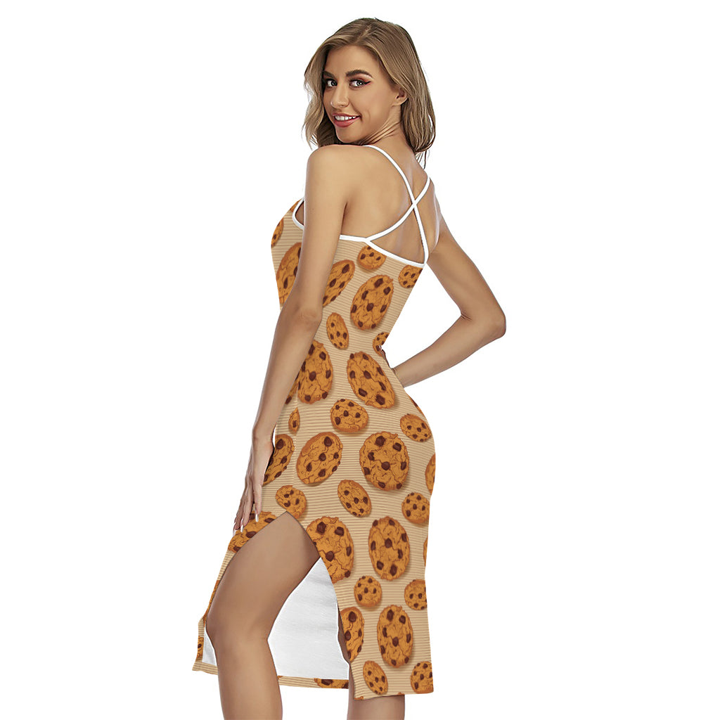 Chocolate Chip Cookie Pattern Print Cross Back Cami Dress
