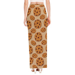 Chocolate Chip Cookie Pattern Print High Slit Maxi Skirt