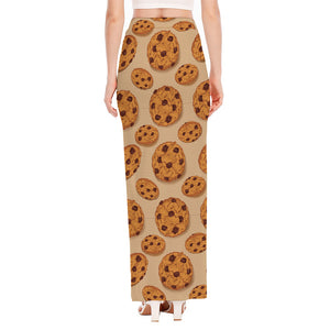 Chocolate Chip Cookie Pattern Print High Slit Maxi Skirt