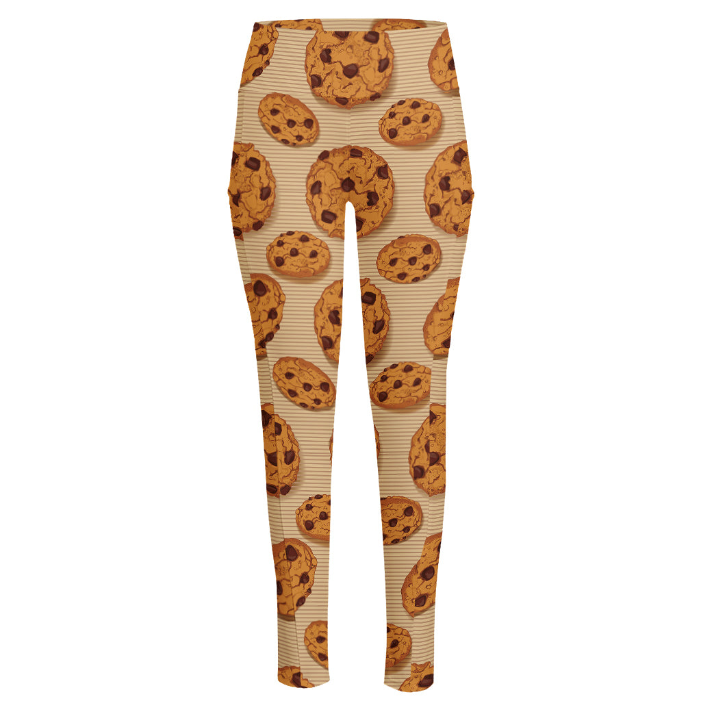 Chocolate Chip Cookie Pattern Print High-Waisted Pocket Leggings