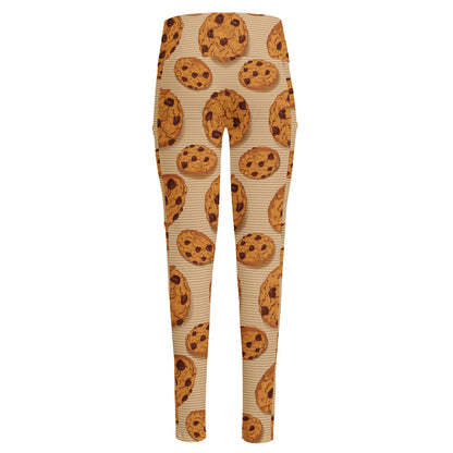 Chocolate Chip Cookie Pattern Print High-Waisted Pocket Leggings
