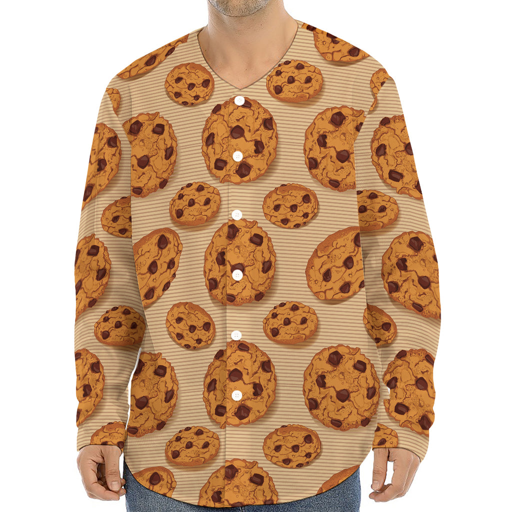 Chocolate Chip Cookie Pattern Print Long Sleeve Baseball Jersey